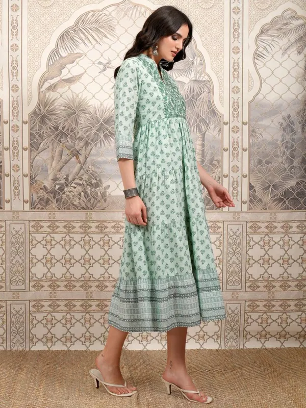  Vishudh Women Olive Printed A-Line Dresses