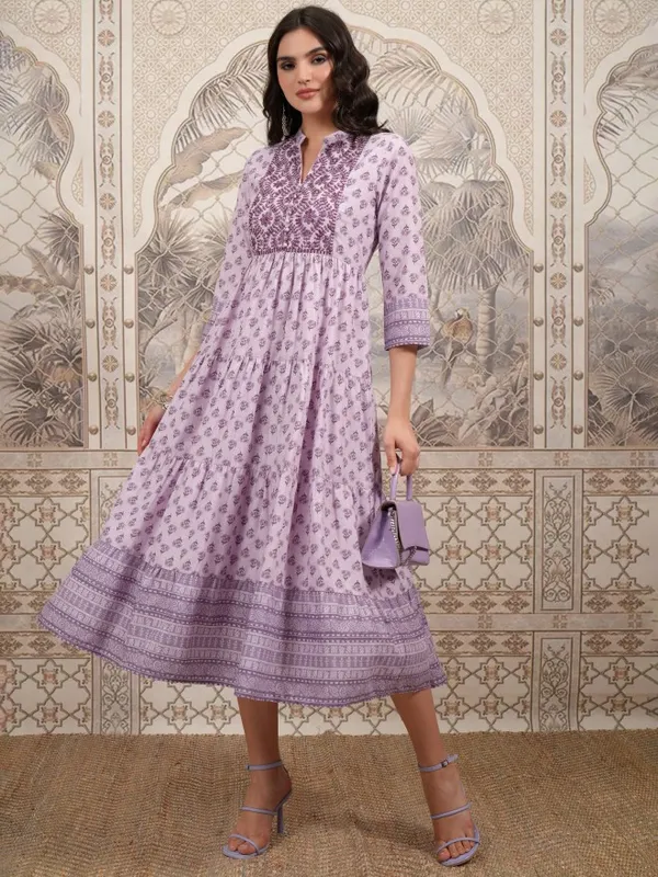  Vishudh Women Purple Printed A-Line Dresses