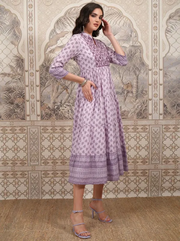  Vishudh Women Purple Printed A-Line Dresses