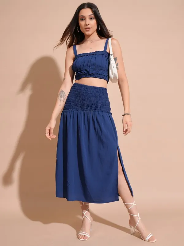 Tokyo Talkies Women Navy Blue Top With Skirt Co-Ords