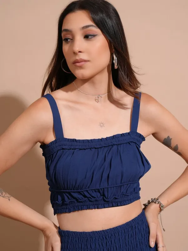 Tokyo Talkies Women Navy Blue Top With Skirt Co-Ords