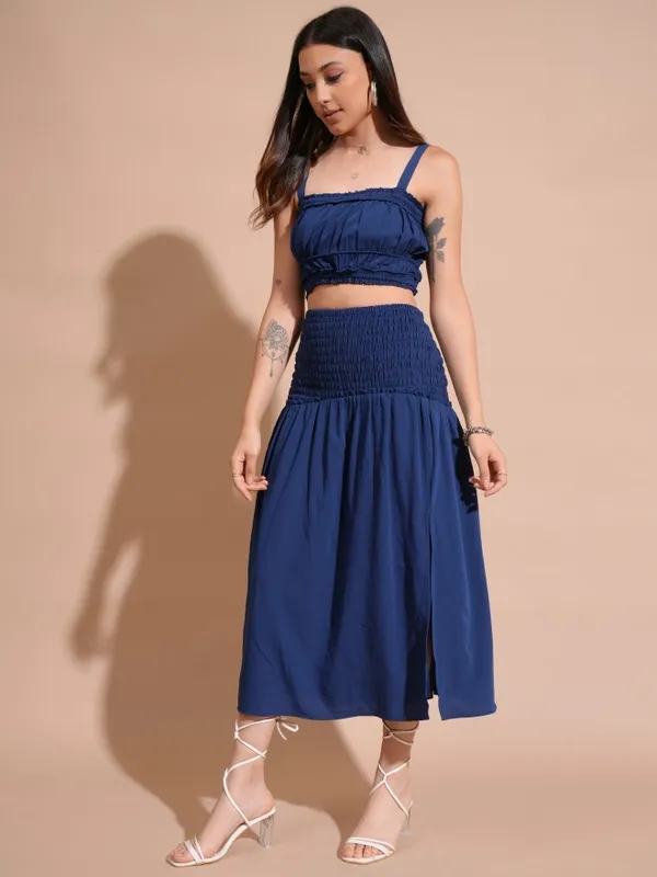 Tokyo Talkies Women Navy Blue Top With Skirt Co-Ords