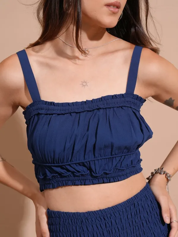 Tokyo Talkies Women Navy Blue Top With Skirt Co-Ords