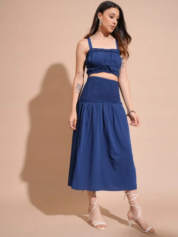 Tokyo Talkies Women Navy Blue Top With Skirt Co-Ords
