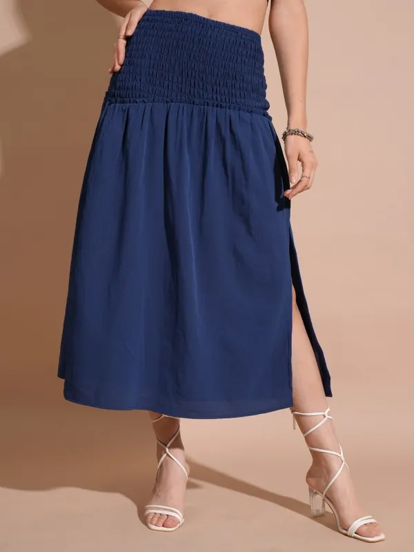 Tokyo Talkies Women Navy Blue Top With Skirt Co-Ords