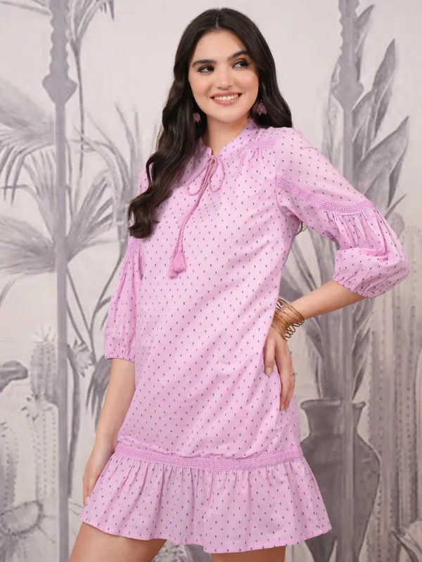 Vishudh Women Pink Printed Drop-Waist Dresses