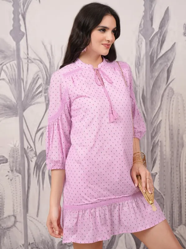 Vishudh Women Pink Printed Drop-Waist Dresses