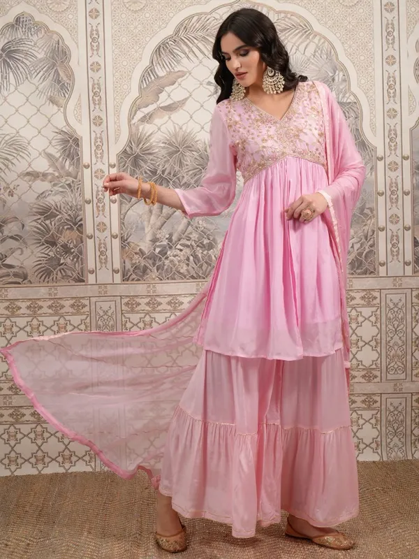 Women Kurta With Sharara & Dupatta