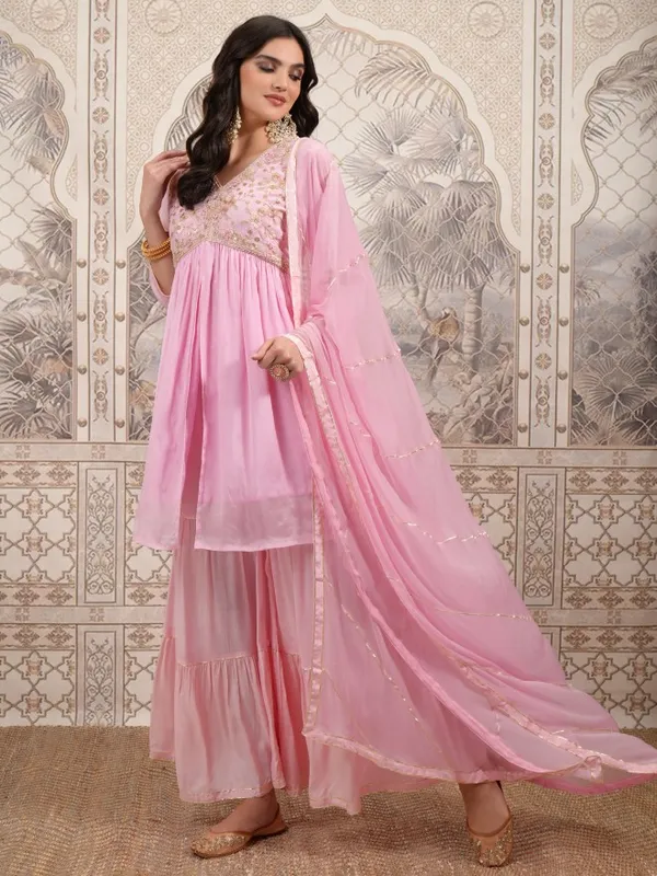Women Kurta With Sharara & Dupatta