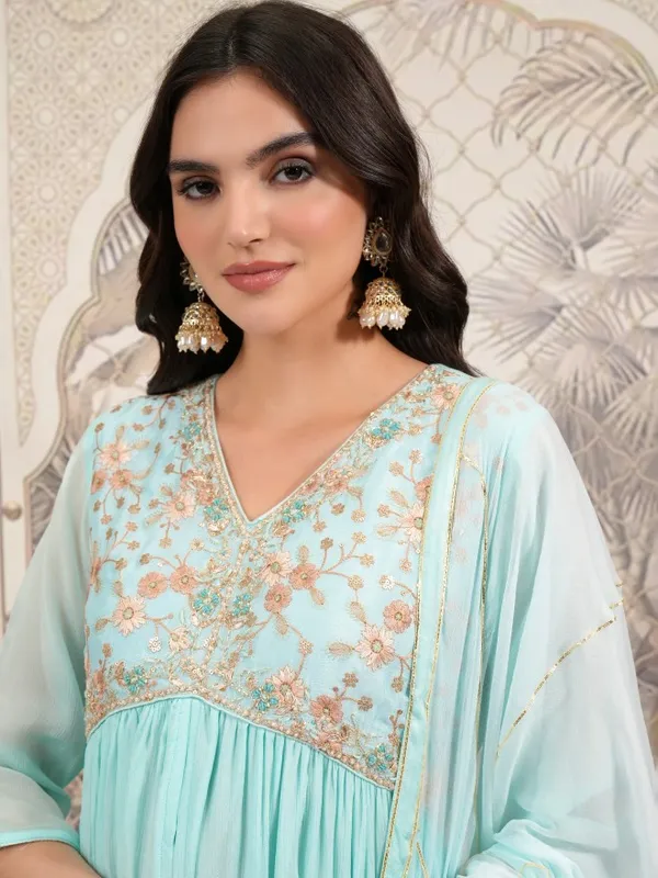  Vishudh Women Turquoise Embroidered Kurta Sets