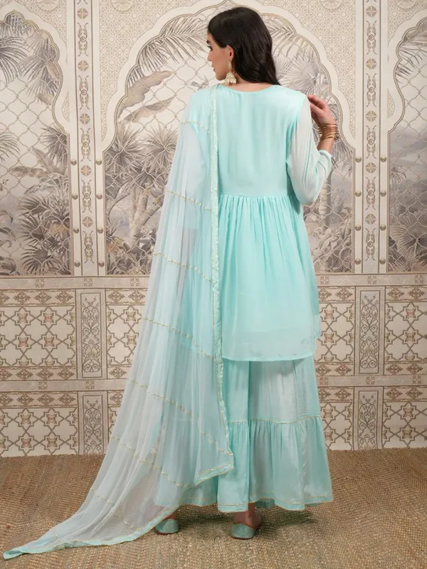  Vishudh Women Turquoise Embroidered Kurta Sets