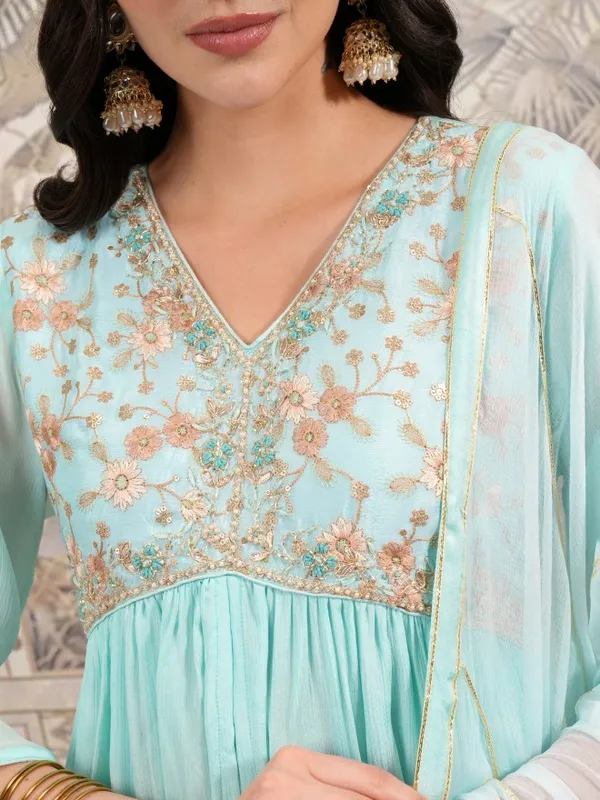  Vishudh Women Turquoise Embroidered Kurta Sets
