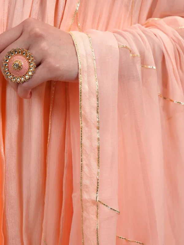  Vishudh Women Peach Embroidered Kurta Sets