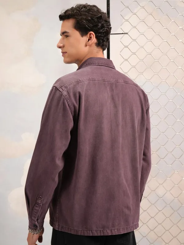 Highlander Men Burgundy Faded Oversized Fit Casual Shirts