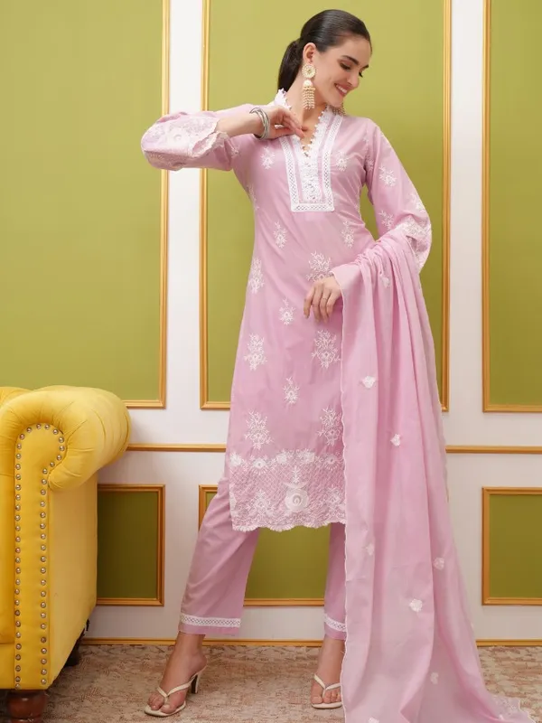  Vishudh Women Mauve Embroidered Kurta Sets