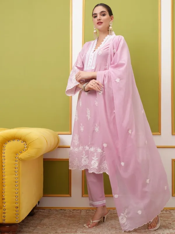  Vishudh Women Mauve Embroidered Kurta Sets