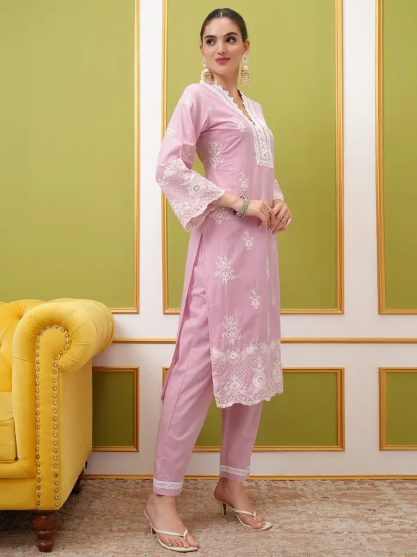  Vishudh Women Mauve Embroidered Kurta Sets