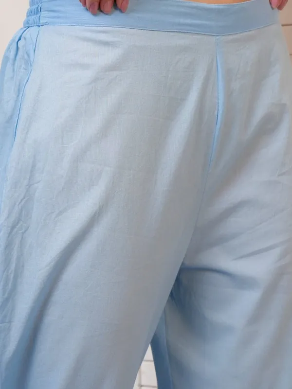 Vishudh Women Blue Embroidered Kurta With Trousers And Dupatta