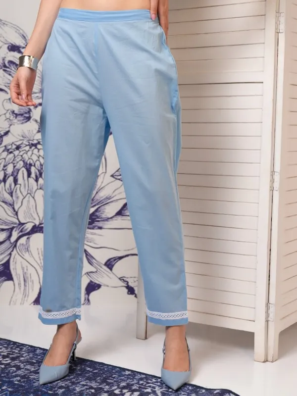 Vishudh Women Blue Embroidered Kurta With Trousers And Dupatta