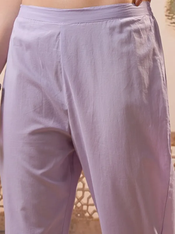 Vishudh Women Purple Embroidered Kurta With Trousers And Dupatta