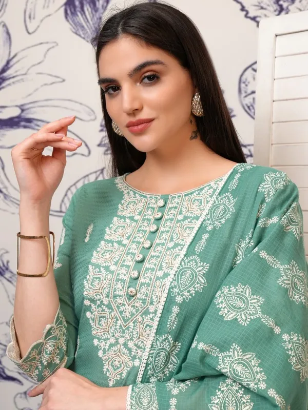 Vishudh Women Blue Embroidered Kurta With Trousers And Dupatta