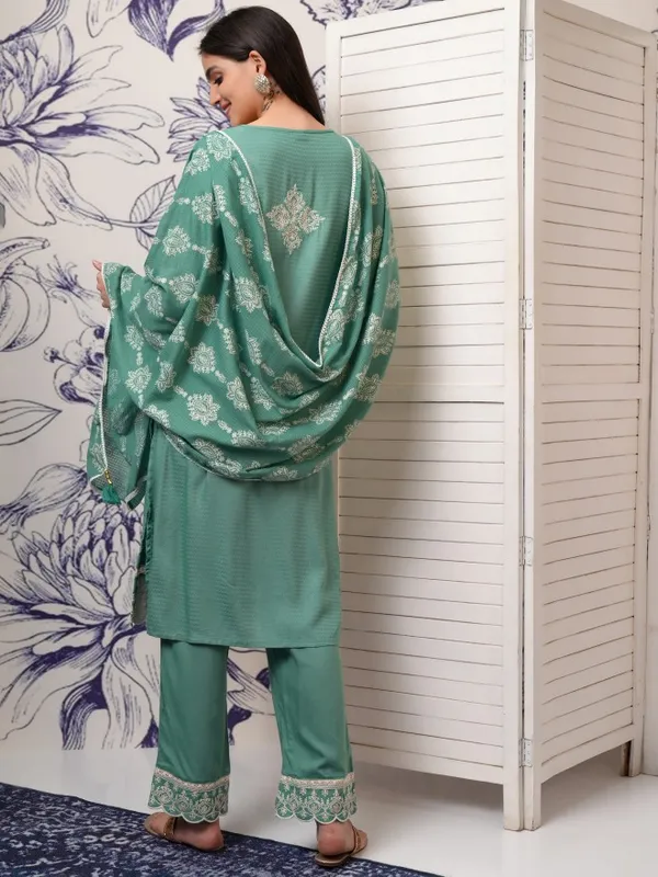 Vishudh Women Blue Embroidered Kurta With Trousers And Dupatta