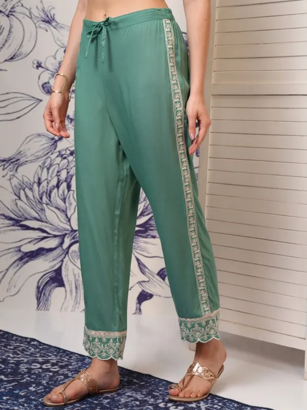 Vishudh Women Blue Embroidered Kurta With Trousers And Dupatta