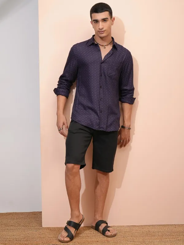  Highlander Men Purple Printed Regular Fit Casual Shirts