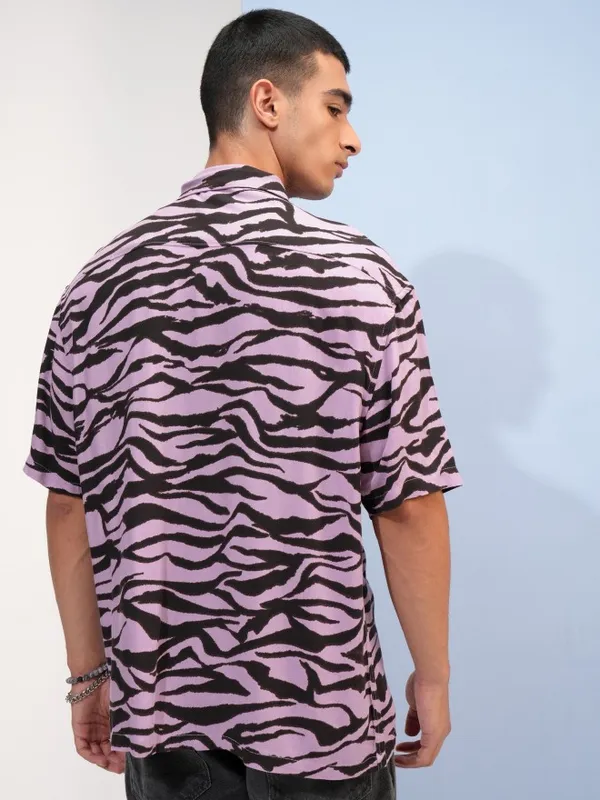  Highlander Men Lavender Printed Oversized Fit Casual Shirts