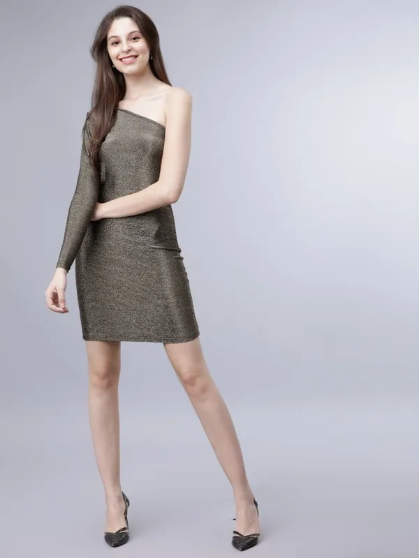 Tokyo Talkies Women Gold Solid Bodycon Dress
