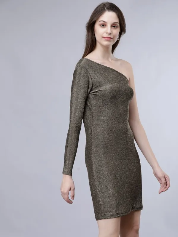 Tokyo Talkies Women Gold Solid Bodycon Dress