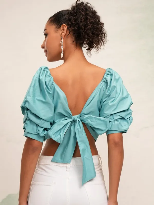 Tokyo Talkies Women Teal Solid High-Low Top