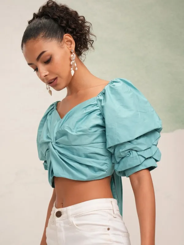 Tokyo Talkies Women Teal Solid High-Low Top