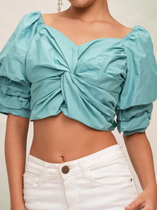 Tokyo Talkies Women Teal Solid High-Low Top