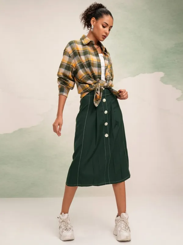 Tokyo Talkies Women Green Midi Skirt