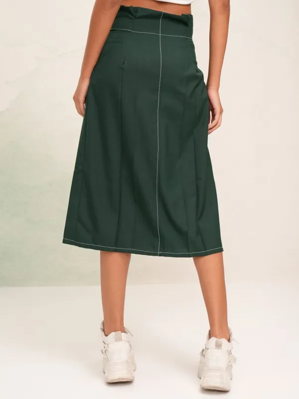 Tokyo Talkies Women Green Midi Skirt
