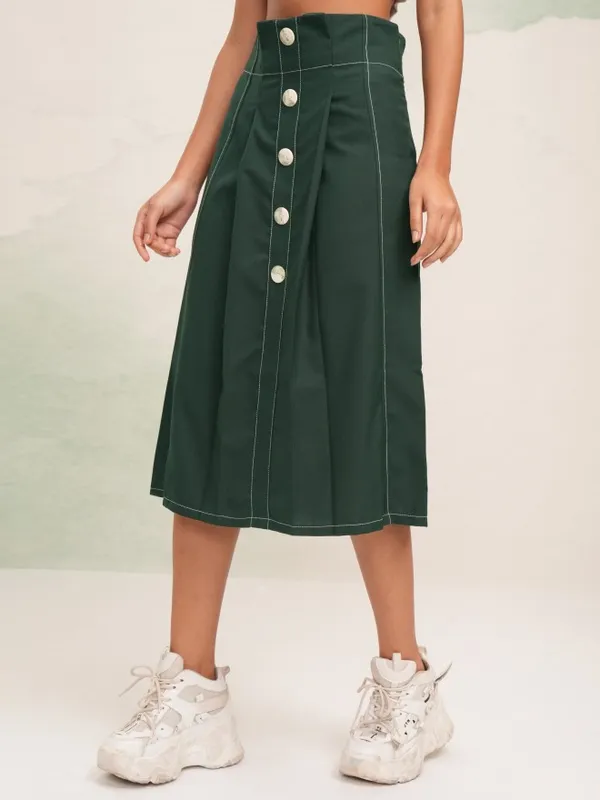 Tokyo Talkies Women Green Midi Skirt