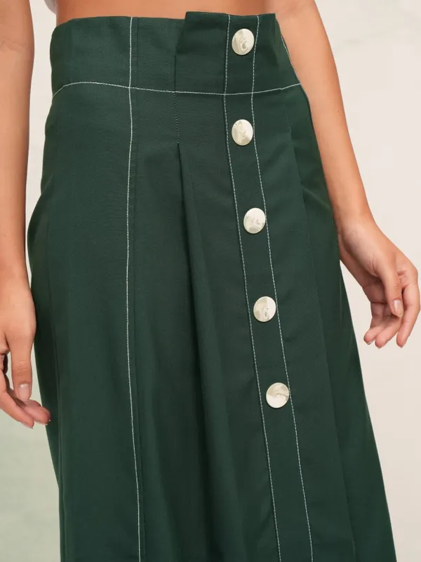 Tokyo Talkies Women Green Midi Skirt