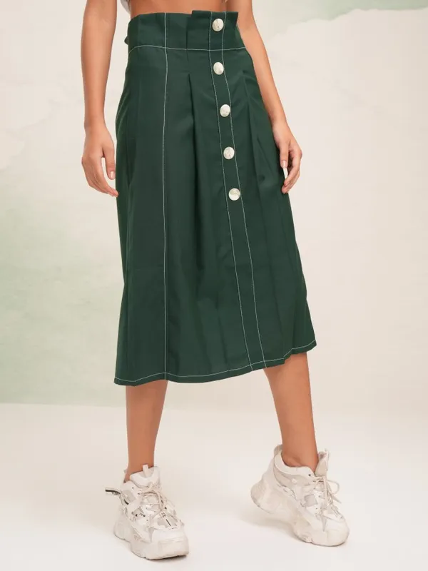 Tokyo Talkies Women Green Midi Skirt