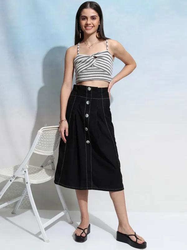 Tokyo Talkies Women Black Midi Skirt
