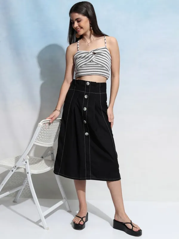 Tokyo Talkies Women Black Midi Skirt