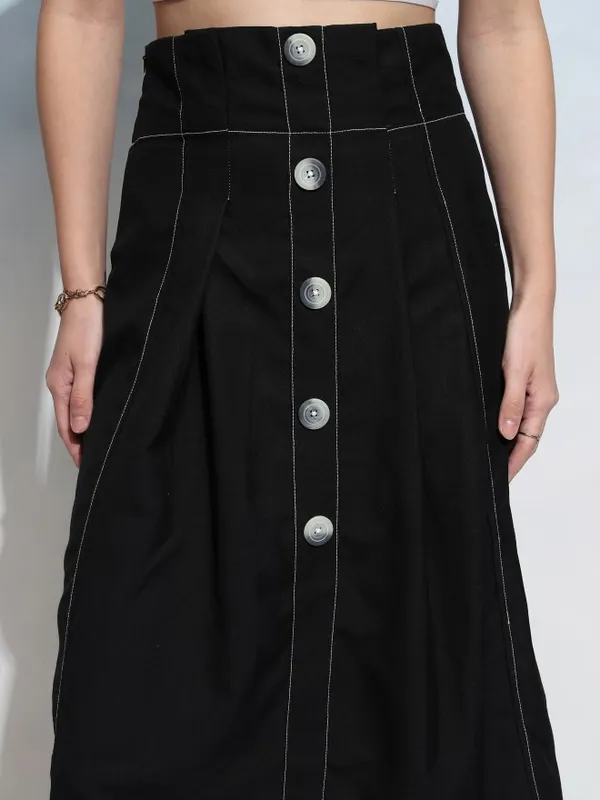 Tokyo Talkies Women Black Midi Skirt