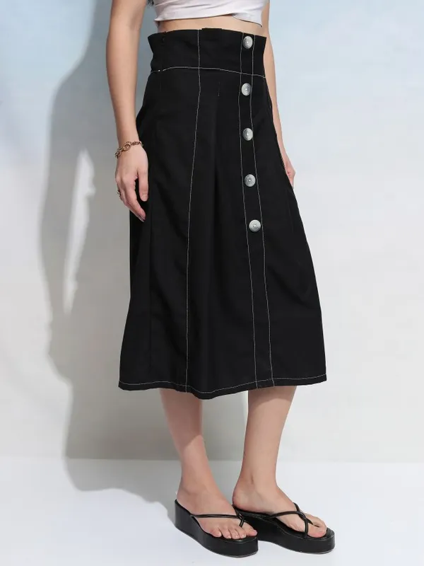 Tokyo Talkies Women Black Midi Skirt