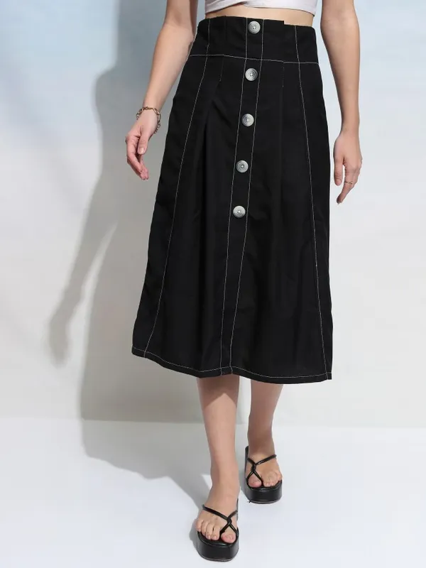 Tokyo Talkies Women Black Midi Skirt