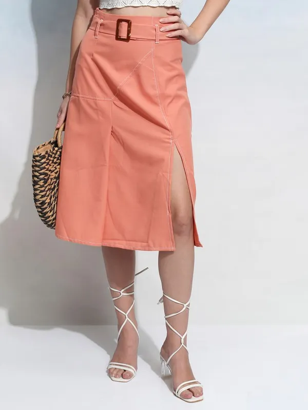 Tokyo Talkies Women Orange Midi Skirt