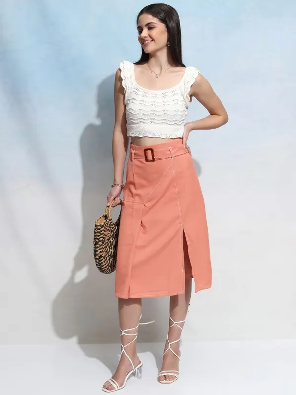 Tokyo Talkies Women Orange Midi Skirt