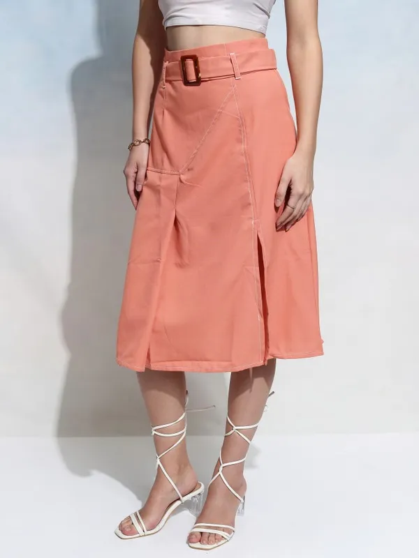 Tokyo Talkies Women Orange Midi Skirt