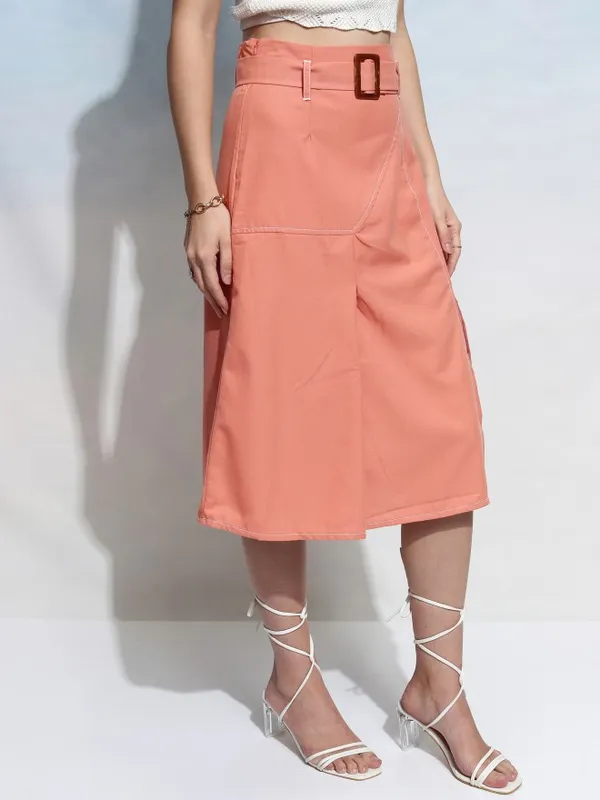 Tokyo Talkies Women Orange Midi Skirt