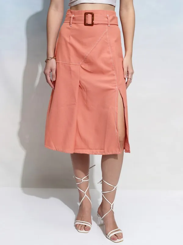 Tokyo Talkies Women Orange Midi Skirt