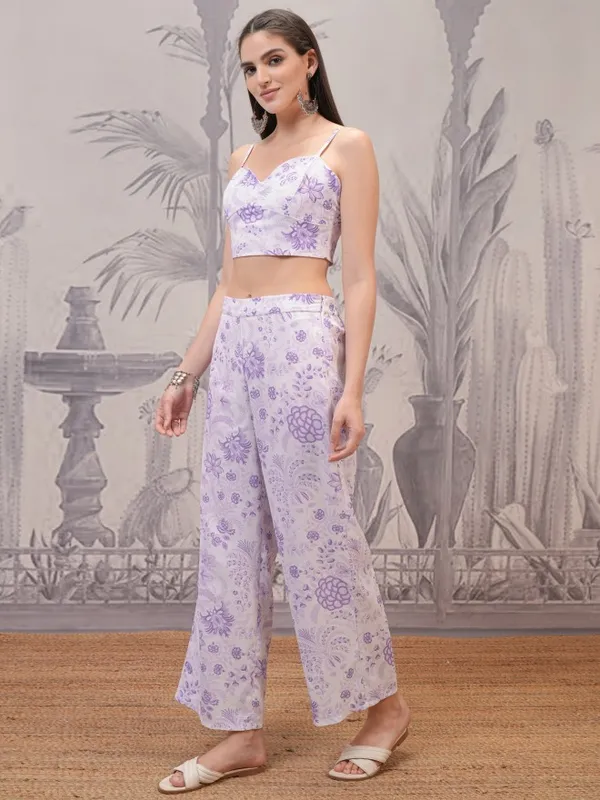 Vishudh Women Lavender Top With Palazzos and Jacket Co-Ords